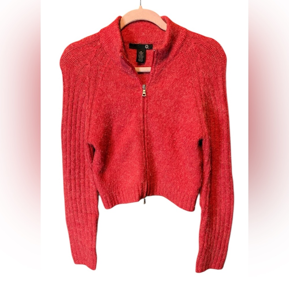 Athleta Red Full-Zip Knit Sweater Cardigan